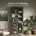 thumbnail image 3 of BELLEZE Glass Display Curio Cabinet, 72" Tall Modern Wood 6-Tier Shelf Storage with Sturdy Aluminum Handle, Bookshelf Bookcase for Office, Living Room, Ebony, 3 of 7