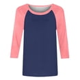 thumbnail image 5 of VJGBEGW Womens Tops 3/4 Sleeve Shirts Round Neck Raglan Sleeve Loose Casual Tshirts Color Block Summer Tees Navy XL, 5 of 5
