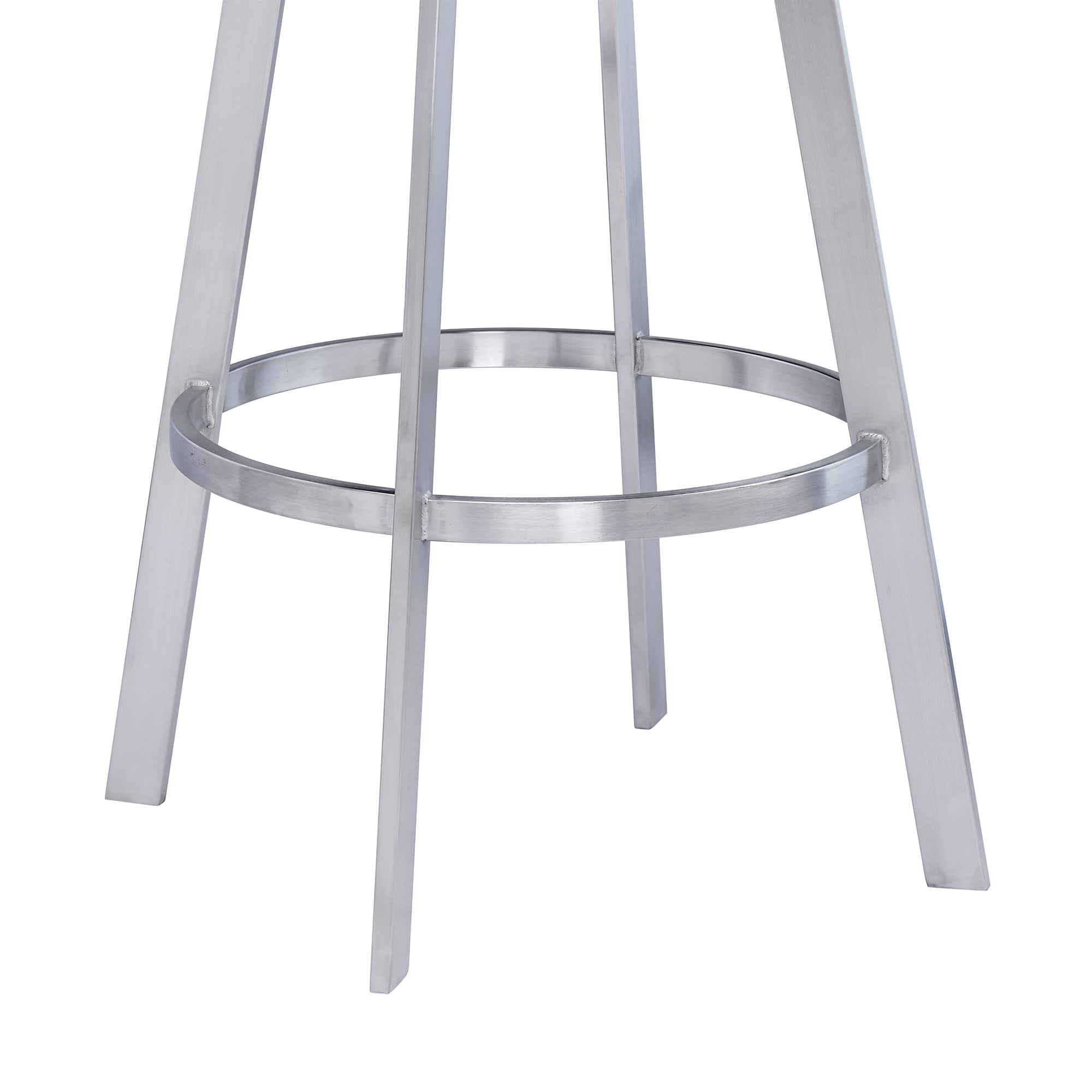 Saturn Modern 26" Seat Height Black Faux Leather and Brushed Stainless Steel Metal Swivel Bar Stool for Kitchen Island Counter