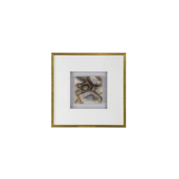 Agate Shadow Box Wall Decor - Brown Grey Gold Frame - Minimalist Art - 23.5" x 23.5"