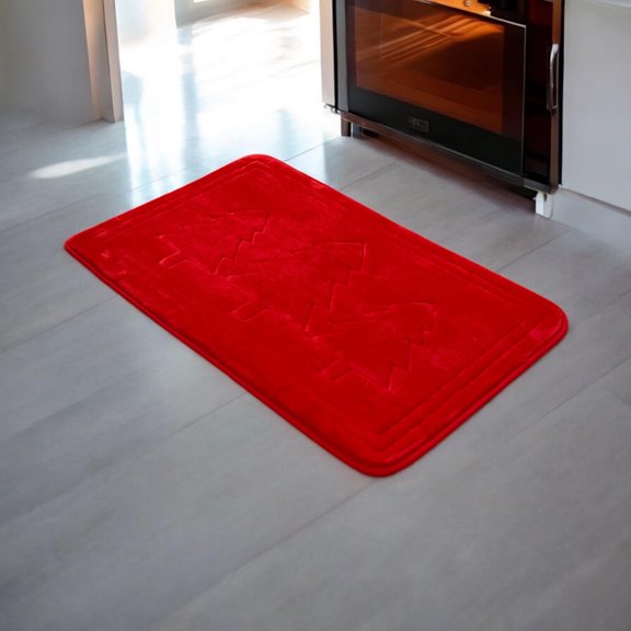 Serafina Home Luxury Holiday Trees Traditional Red Memory Foam Anti Fatigue Bath Rug, 18" x 28"
