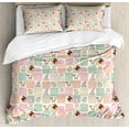 thumbnail image 1 of Baby Duvet Cover Set Queen Size, Square Checkered Pattern Cat Cow Sleeping Girl Ornamental Milk Bottle Lovely Drawing, Decorative 3 Piece Bedding Set with 2 Pillow Shams, Multicolor, by Ambesonne, 1 of 3