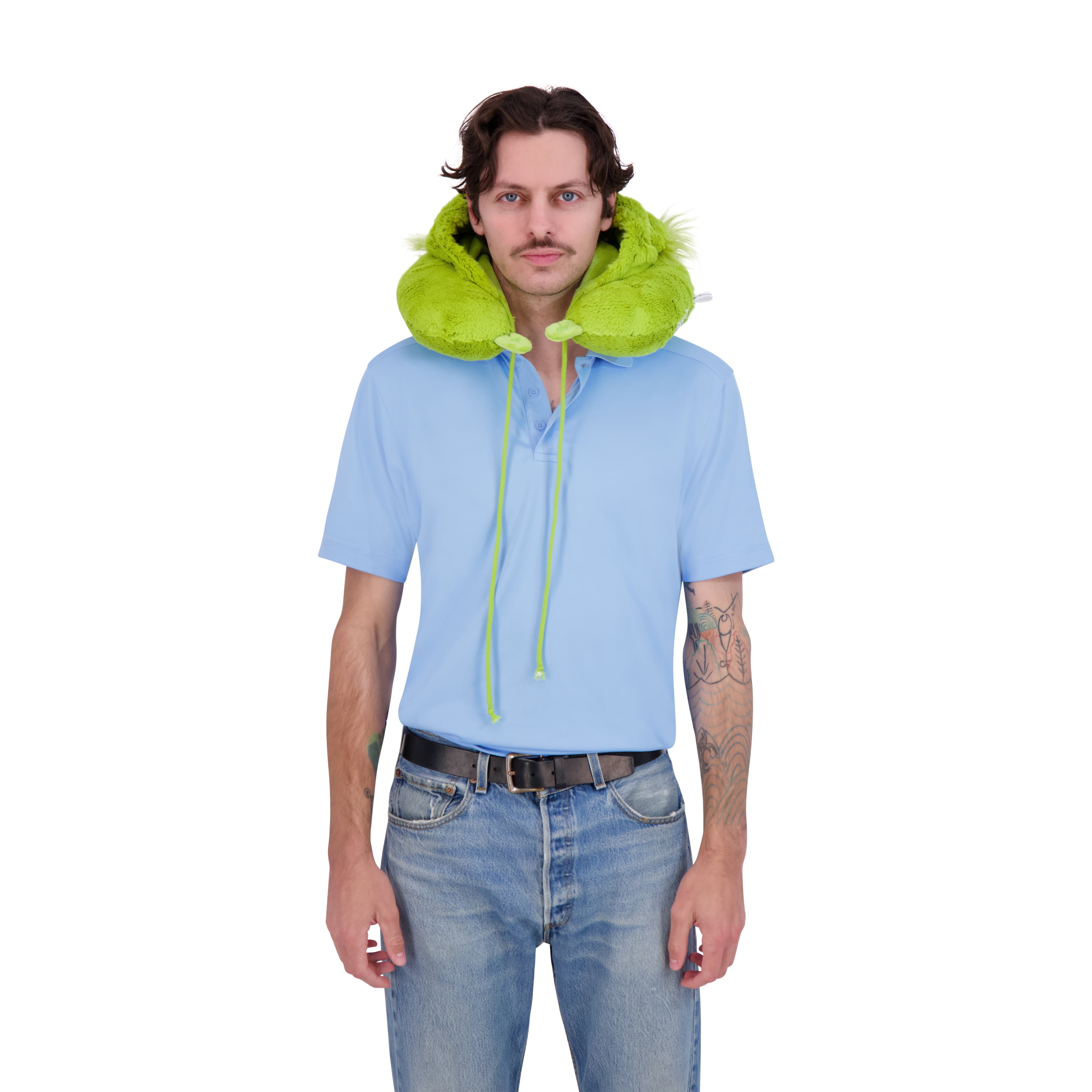 Dr. Seuss The Grinch Hooded Neck Pillow, Memory Foam Travel Accessories for Airplane, Car, and Office, Comfortable and Breathable, Multi