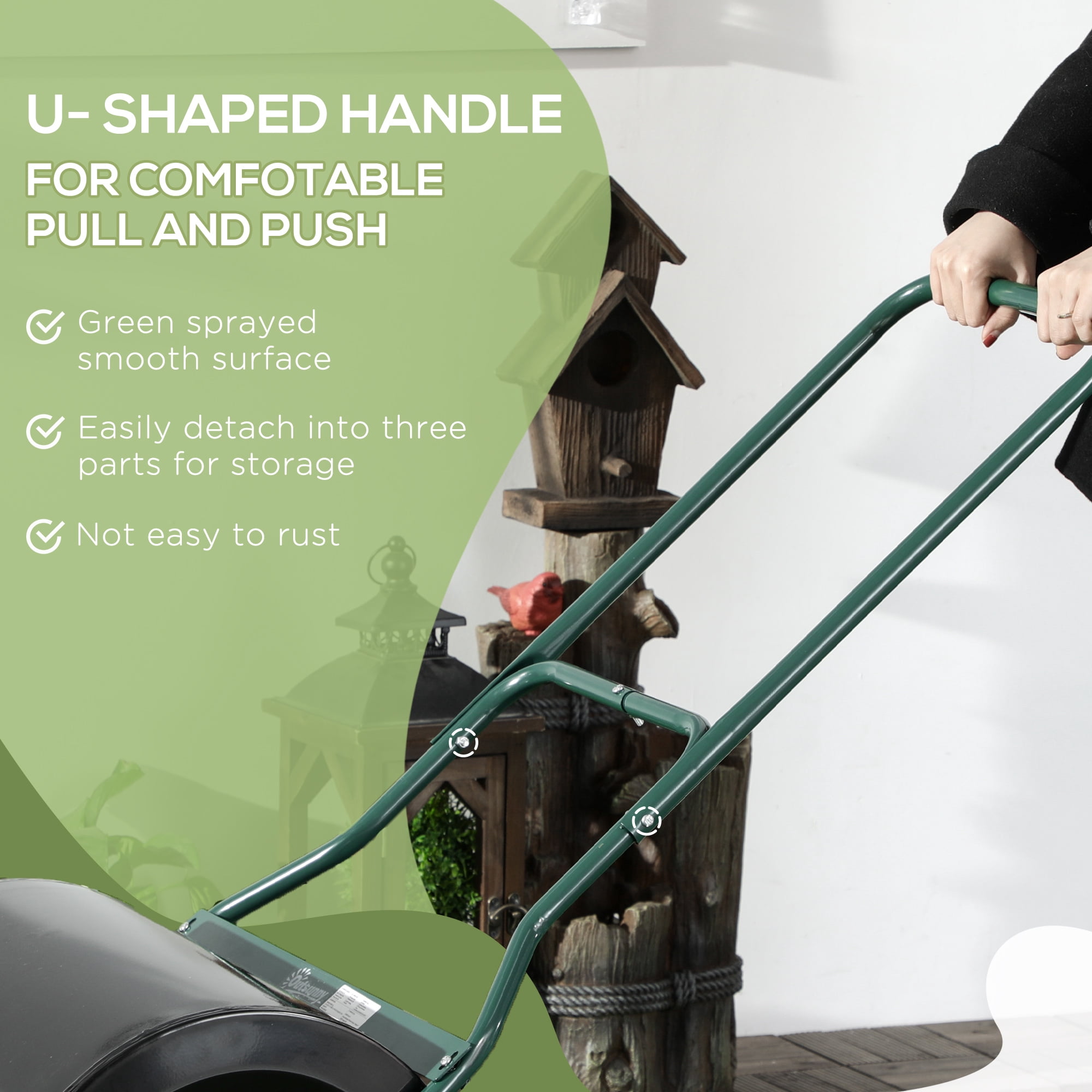 20-Inch Push/Tow Behind Lawn Roller Filled with 16 Gal Water or Sand, Perfect for Flattening Sod in the Garden