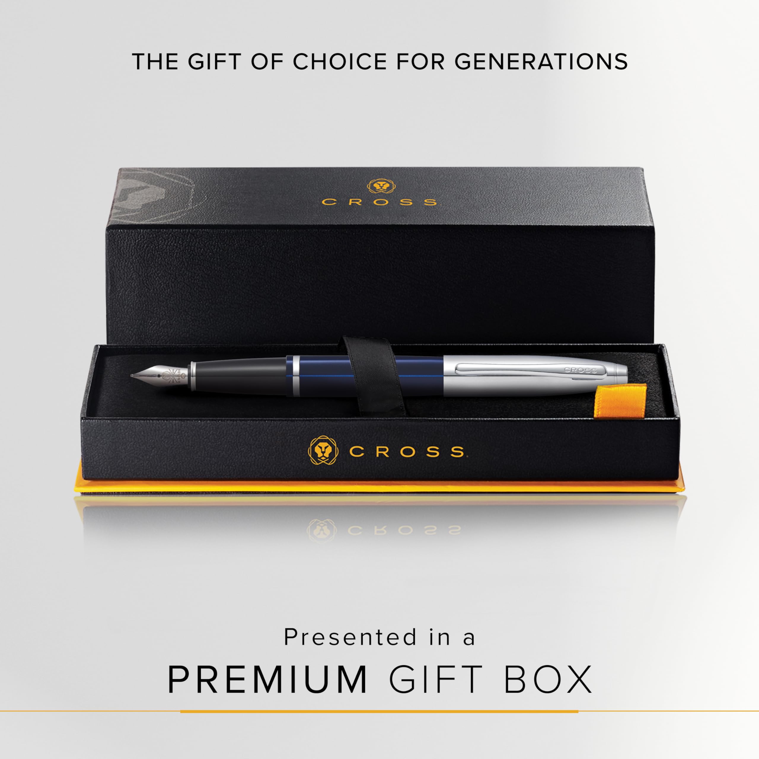 Cross Calais Chrome and Blue Lacquer Medium Nib Fountain Pen