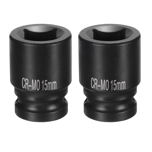 2pcs 4 Point Square Socket 1/2" Drive 15mm Metric CR-MO Impact Wheel Socket