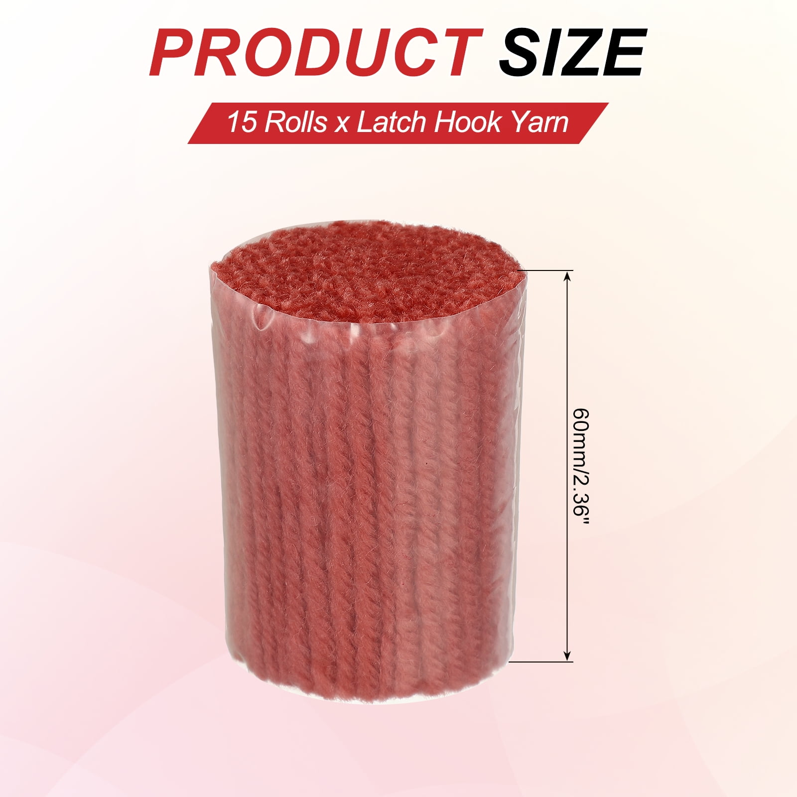 15 Rolls Latch Hook Yarn, 3mm Matte Red Latch Hook Kit Yarn Precut Hook Rugs Making Crochet Bundles for Rug Adults Beginners Tapestry DIY Craft