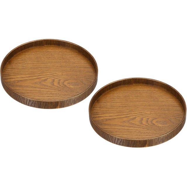 PATIKIL Wood Serving Tray 8 Inch, 2 Pack Round Decorative Platter for Home Decor Kitchen Table Candle Holder, Brown