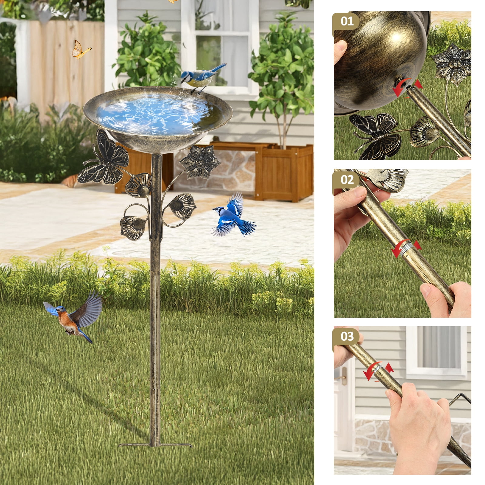 29 inch Metal Bird Bath for Outdoor - Garden Bird Bath with Removable Bowl Heavy-Duty Base Birdbath Feeder Rust-Proof Birdbaths for Garden Yard Lawn Decor Easy to Install