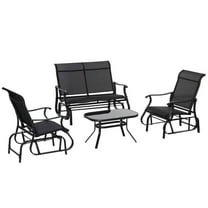 Spaco 4 Pieces Gliders Set with 2-Person Glider Patio Bench, Single Sling Chair and Glass Coffee Table, Breathable Mesh Fabric Gliders for Outdoor as Backyard, Lawn, Garden, Black
