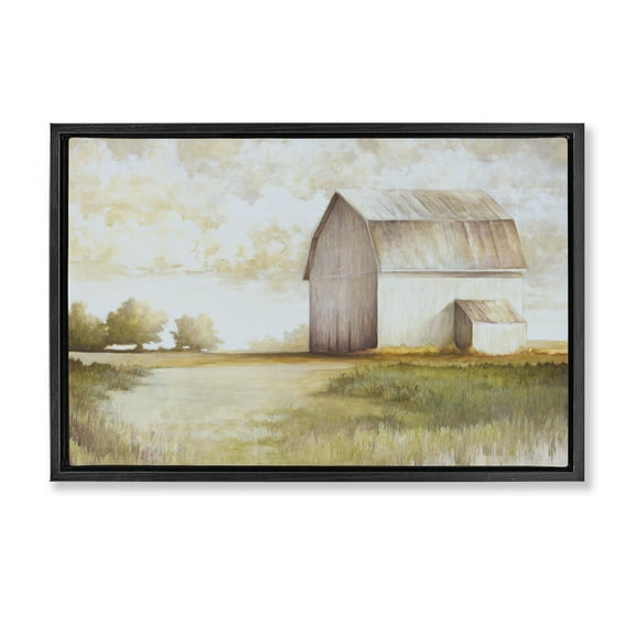 Stupell Industries Neutral Distant Barn Landscape Painting Black Floater Framed Canvas Art Print Wall Art, 25 x 17