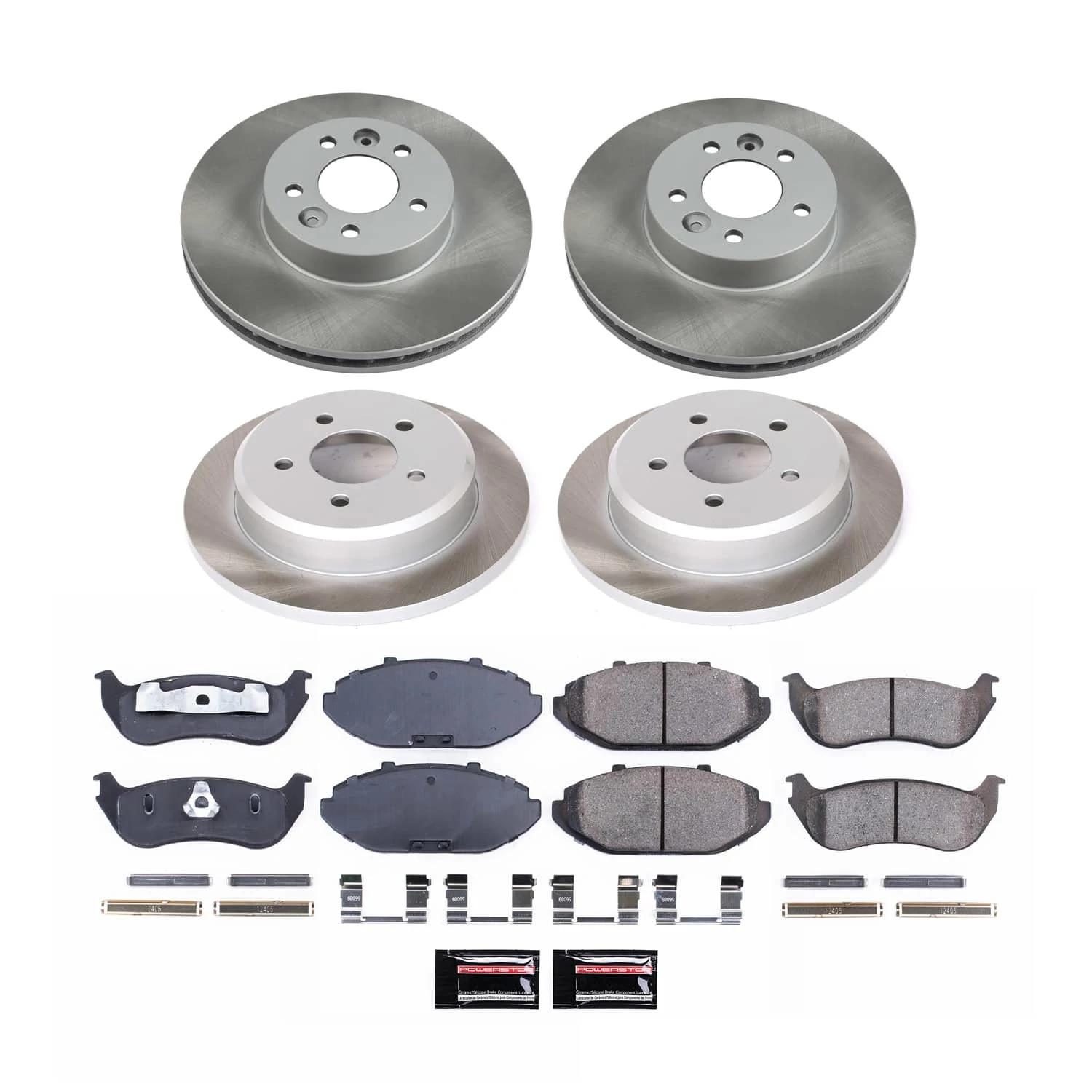 PowerStop Front and Rear Semi-Coated Rotor and Low-Dust Ceramic Brake Pad Kit SC2861