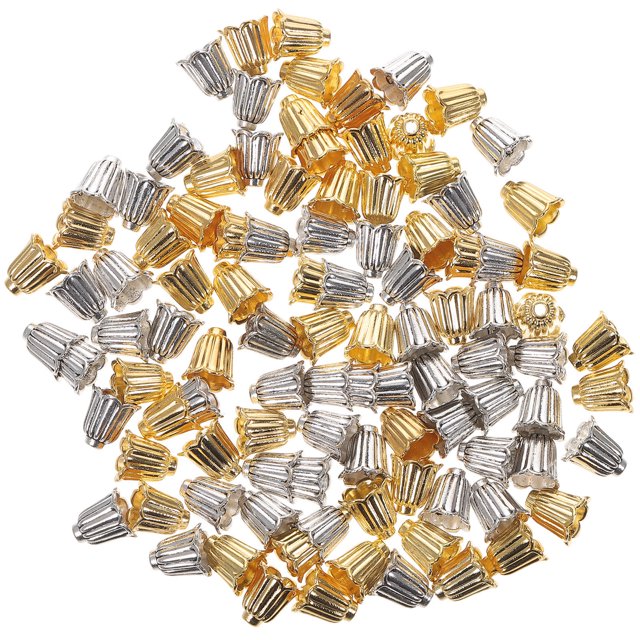 OUNONA 100Pcs Diy Beads Caps Flower Spacer for Giving Antique Style in Gold Silver