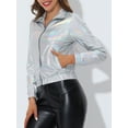 thumbnail image 2 of INSPIRE CHIC Women's Track Jacket Holographic Shiny Long Sleeve Metallic Jacket Zip Front Large Light Silver, 2 of 5
