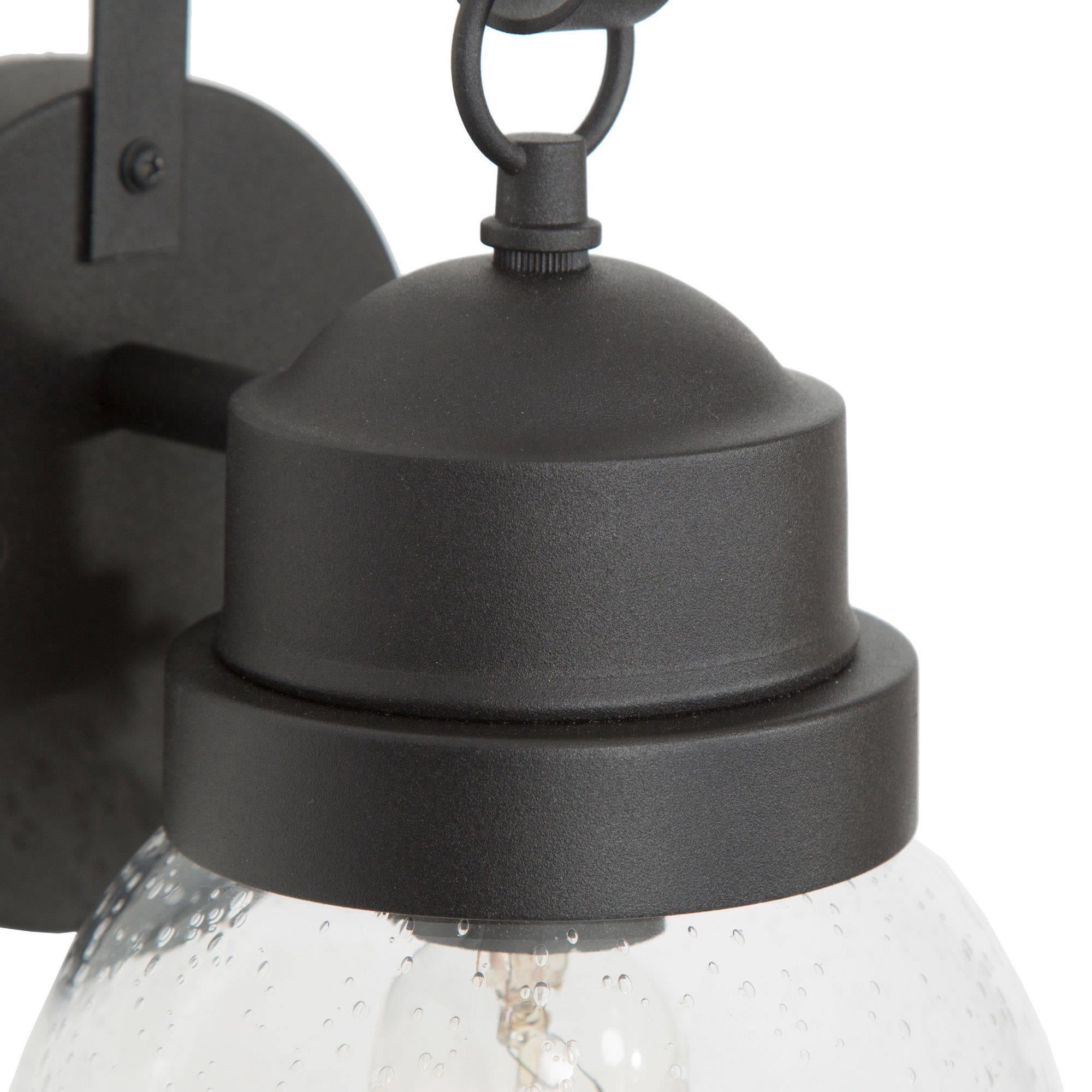 LNC Set of 2 Outdoor Wall Lights, Matte Black Globe Wall Sconces with Clear Seeded Glass Shade for Front Porch, Entryway, Garage and Patio