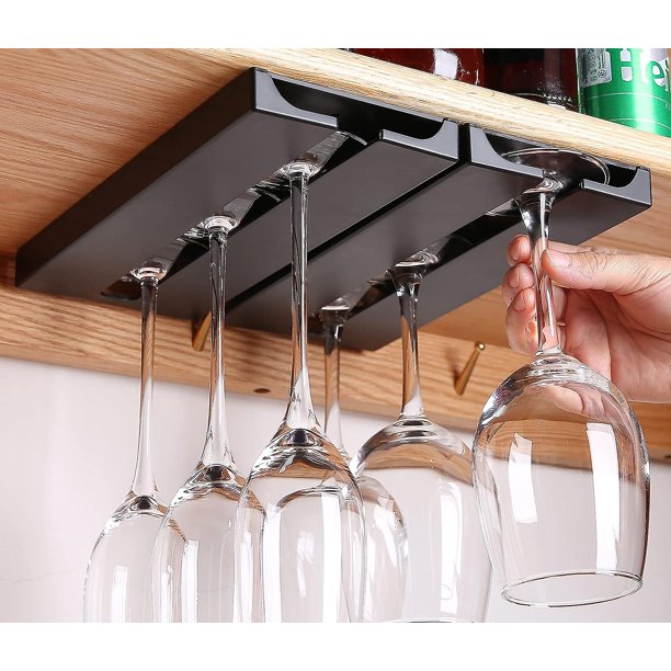 2 Piece Wine Glass Holder On Shelf Or Under Cabinetno Punch Plastic Tall Glass Holderglassware Dry Storage Rack For Kitchen Bars And Restaurants (blac