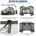thumbnail image 3 of COBIZI 12x12ft Pop-up Gazebo Screen Tent Screen House with sidewalls and Mosquito Netting for Camping, Waterproof, UV Resistant, EZ Set-up Party Canopy with Carrying Bag and Ground Stakes, Gray, 3 of 10