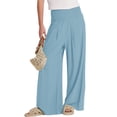 thumbnail image 5 of VDJ Womens Pants Summer Boho Elastic Wide Waistband Fashion Wide leg Beach Pants Sky Blue Ladies Trousers Size L, 5 of 7