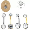 thumbnail image 2 of K-KED 1PCS Surgical Steel Belly Button Rings Clear CZ Navel Rings Belly Rings Piercing-Silver Four-jaw, 2 of 9