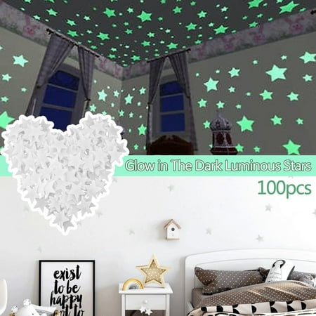 

MRULIC Stickers 100 Pcs Glow In The Dark Luminous Stars Fluorescent Noctilucent Plastic Wall Stickers Murals Decals For Home Art Decor Ceiling Wall Decorate Kids Babys Bedroom Decoration + White