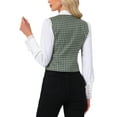 thumbnail image 3 of Allegra K Vintage Plaid Vest for Women's V Neck Single Breasted Sleeveless Racerback Waistcoat L Dark Green, 3 of 6