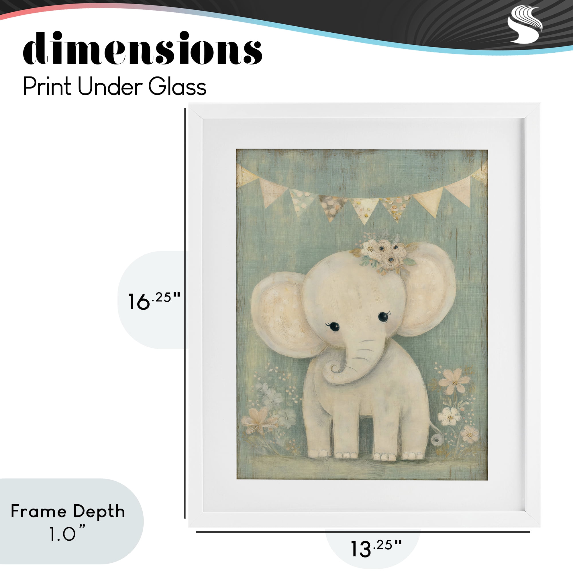 Stupell Industries Elephant with Overhead Banner White Framed Print Under Glass, design by Ink Drop Loft