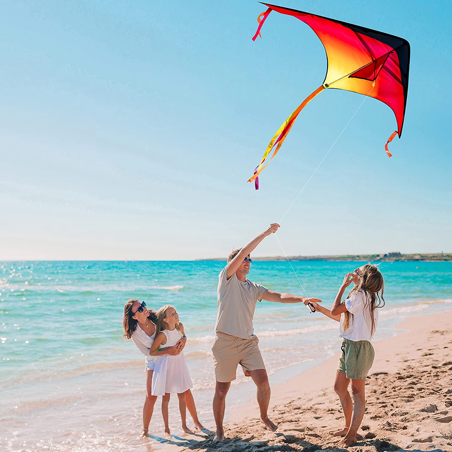 3 Packs Large Delta Kite Gradient Rainbow, Easy to Fly Huge for Kids and Adults, Large Delta Beach Kite for Outdoor Games and Activities