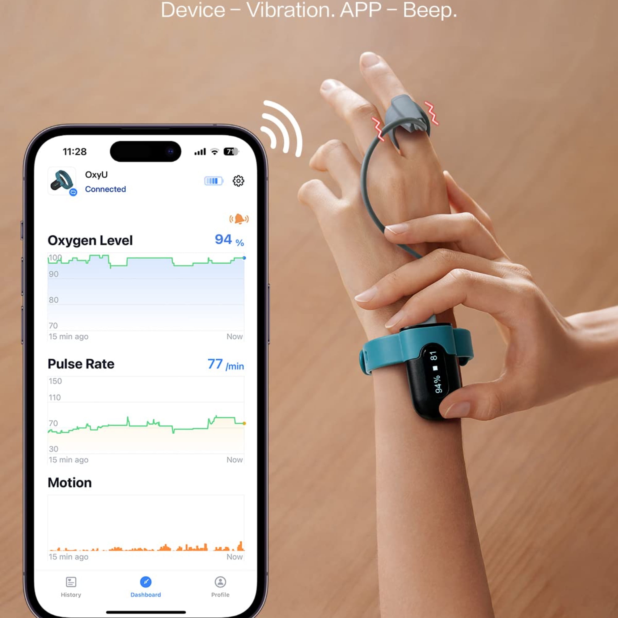 Open Box Vibeat Wrist Oxygen Monitor, Wearable Pulse Oximeter with PR/HR/SPO2 Track, 16 Hours Battery, Bluetooth, Free App, Oxy U