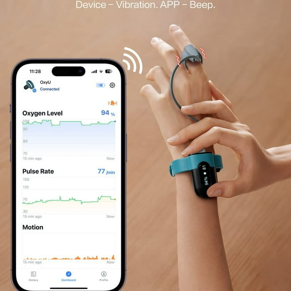 Open Box Vibeat Wrist Oxygen Monitor, Wearable Pulse Oximeter with PR/HR/SPO2 Track, 16 Hours Battery, Bluetooth, Free App, Oxy U