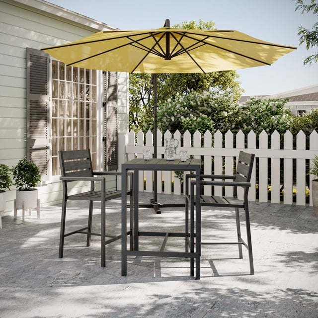 CorLiving Gallant Table de Bar d'Extérieur Carrée en Aluminium et Polymère Résistante aux Intempéries, Gris