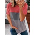 thumbnail image 2 of Womens Striped Color Block Short Sleeve Causal Blouses T Shirts Tops, 2 of 4