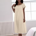 thumbnail image 5 of Aobny Sleepwear Nightgowns for Woman Silk Beige Crew Neck Long Short Sleeve Solid Mumu Adults Nightshirts House, 5 of 6