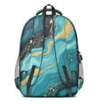 thumbnail image 3 of Teal Gold Marble Backpack for School,Cute School Bag,Schoolbag with Adjustable Shoulder Straps & Padded Back,16.9 Inch, 3 of 5