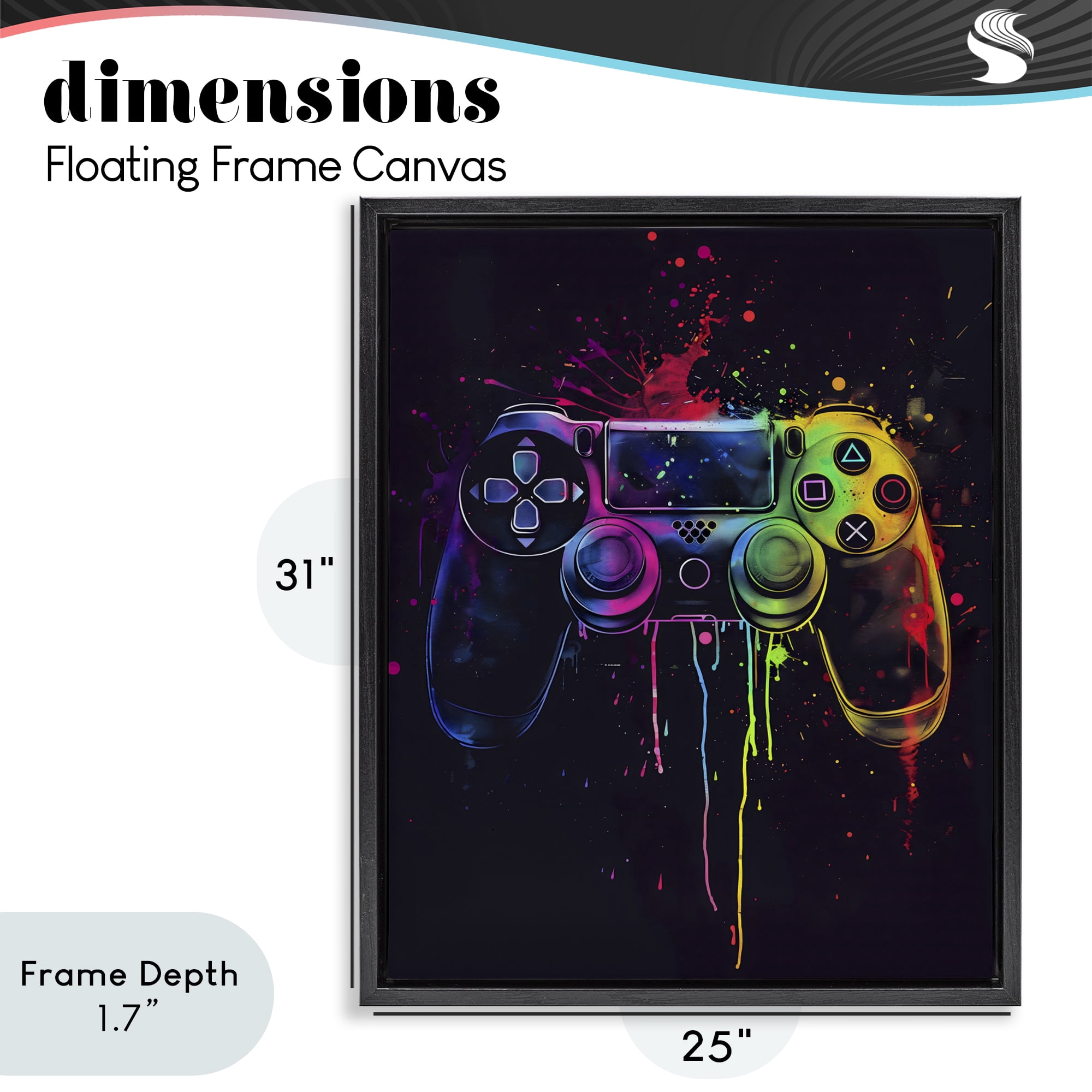 Stupell Industries Rainbow Glow Gaming Controller Black Framed Floater Canvas Wall Art, design by Creative Studio