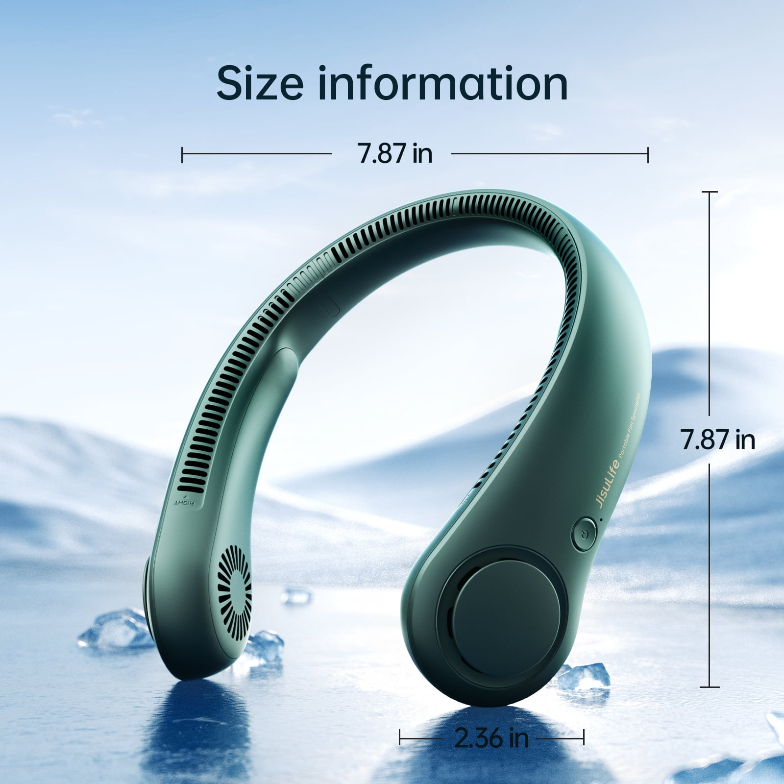 JISULIFE Portable Neck Fan, Rechargeable Wearable Fan, Bladeless Hands-Free Cooling, Quiet 25dB, 5 Speeds, 16H Battery Life, Essential for Indoor/Outdoor, Gift for Women, Men - Green
