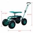 thumbnail image 7 of Rolling Garden Scooter Garden Cart Seat with Wheels, Tool Tray, Extendable Steer Handle and Storage Basket, Adjustable 360° Swivel Seat, Garden Yard Cart for Seniors, Easy Assembly, Green, 7 of 7