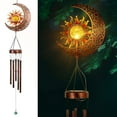 thumbnail image 1 of Campana de viento solar de sol y luna, campana de viento para exteriores con bolas de vidrio craquelado y ganchos en forma de S, campanas de patio de tubo de aluminio, decoración de interiores, cobre, 1 of 5
