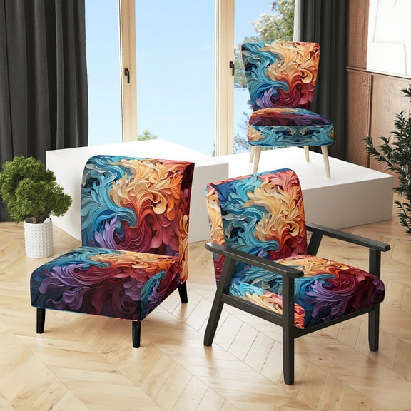 Designart "Rhythmic Vibrations Opt Art wall decor" Multi-Color Abstract Upholstered Accent Chair - Modern Arm Chair For Living Room