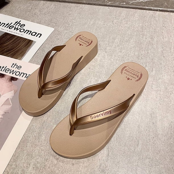 Zapatillas de cuña de color sólido de verano en línea de moda para mujer, ropa de calle, estilo casual, zapatos de playa para la playa