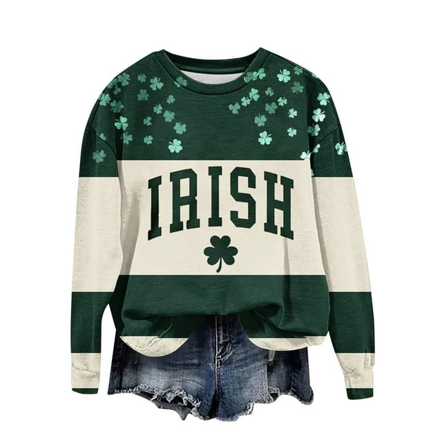 Culottes pour Femmes Chandail de la Saint-Patrick pour Femmes Chandails Imprimés Chandails Mignons Chandails d'Automne Chandail à Col Rond L Multicolore