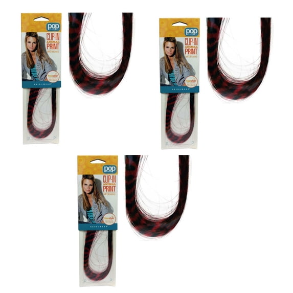 (3 Pack) Hairuwear Clip In Animal Print Red Tiger Hair Extension