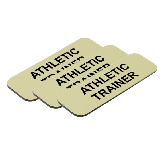 Athletic trainer 1 x 3" Name Tag/Badge, Brushed Gold, (3 Pack)