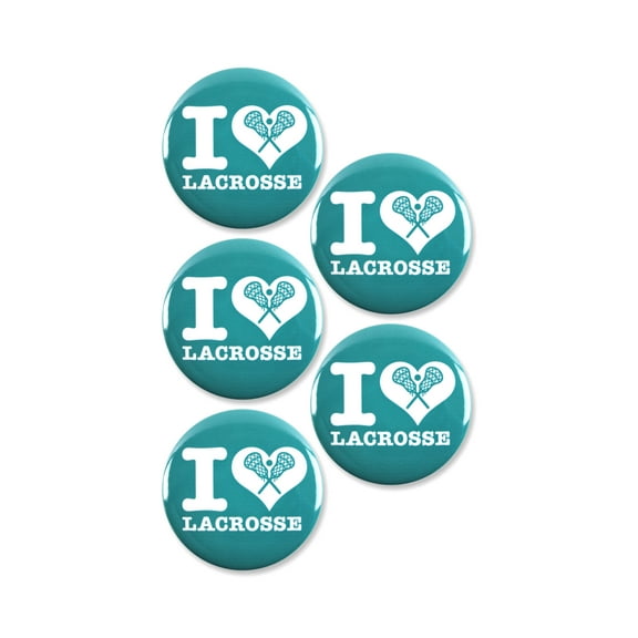 5 Pack - I "Heart" Lacrosse Sports Pinback Buttons - 2.25 Inch