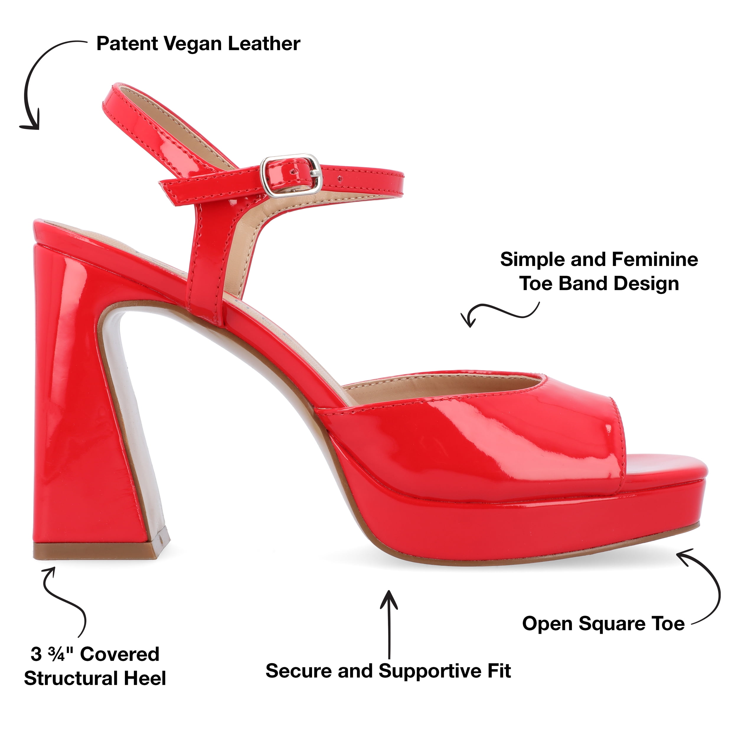 Journee Womens Ziarre Patent Vegan Leather Ankle Strap Platform Dress Sandals