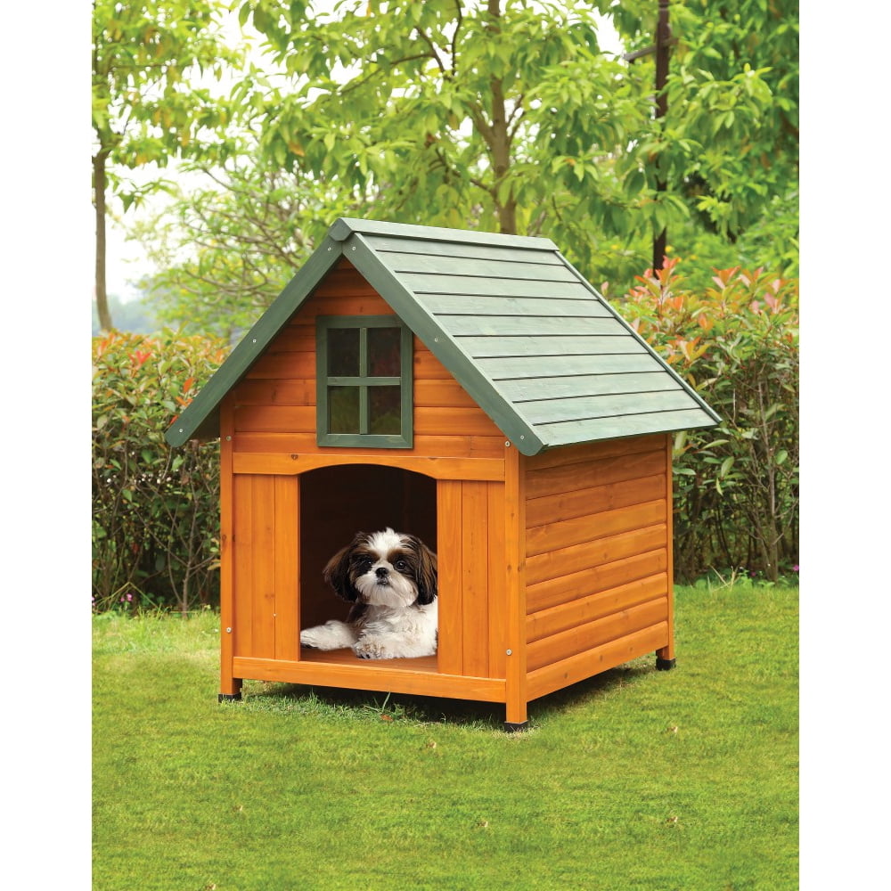 Log Cabin Dog House Outdoor Pet Shelter Cage Kennel Honey Oak & Green