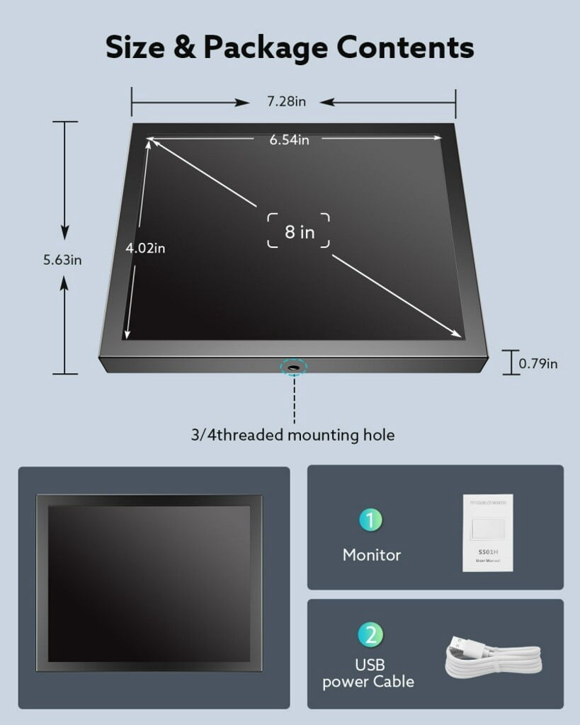 Eyoyo 8in Small Mini Monitor TFT LCD Screen 1024x768 Display with HDMI/VGA/AV Video Input for CCTV PC Gaming