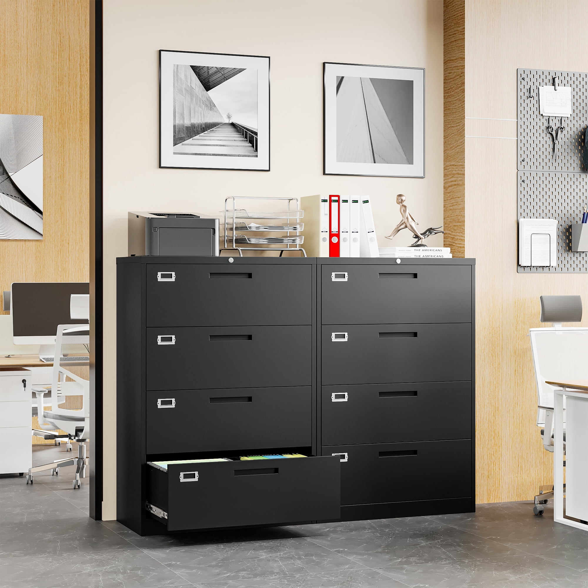 AUHUP 4 Drawer File Cabinet with Lock, Metal Lateral Filing Storage Cabinet Fits Letter/Legal/F4/A4 Size, File Cabinets for Home Office (Black-Assembly Required)