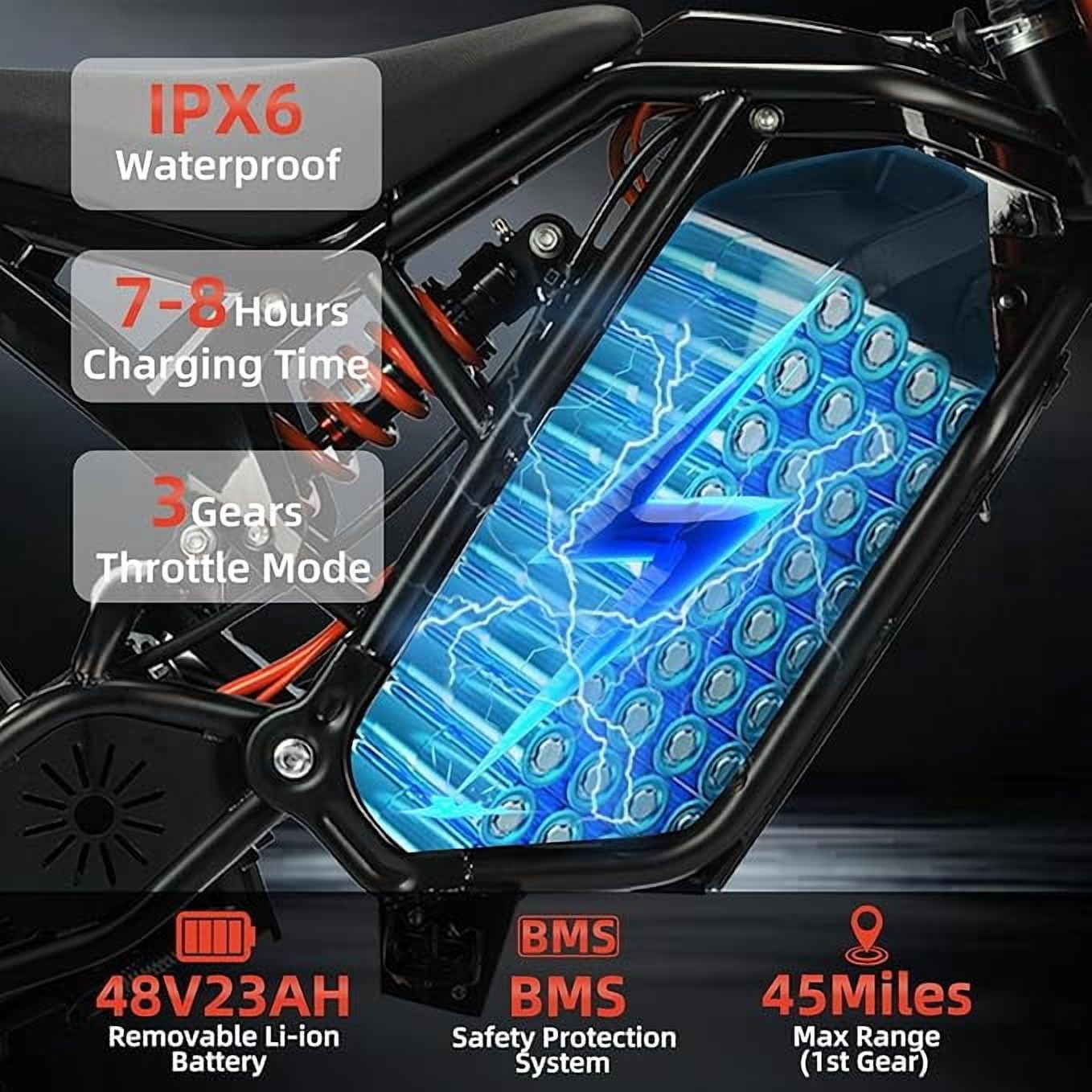 2000W Electric Dirt Bike for Teens Adults,14"/12"Fat Tire Electric Motorcycle,48V23AH Battery Ebike 37MPH Hydraulic Brakes Mountain Off-Road EBike Fit Age 13+UL2849