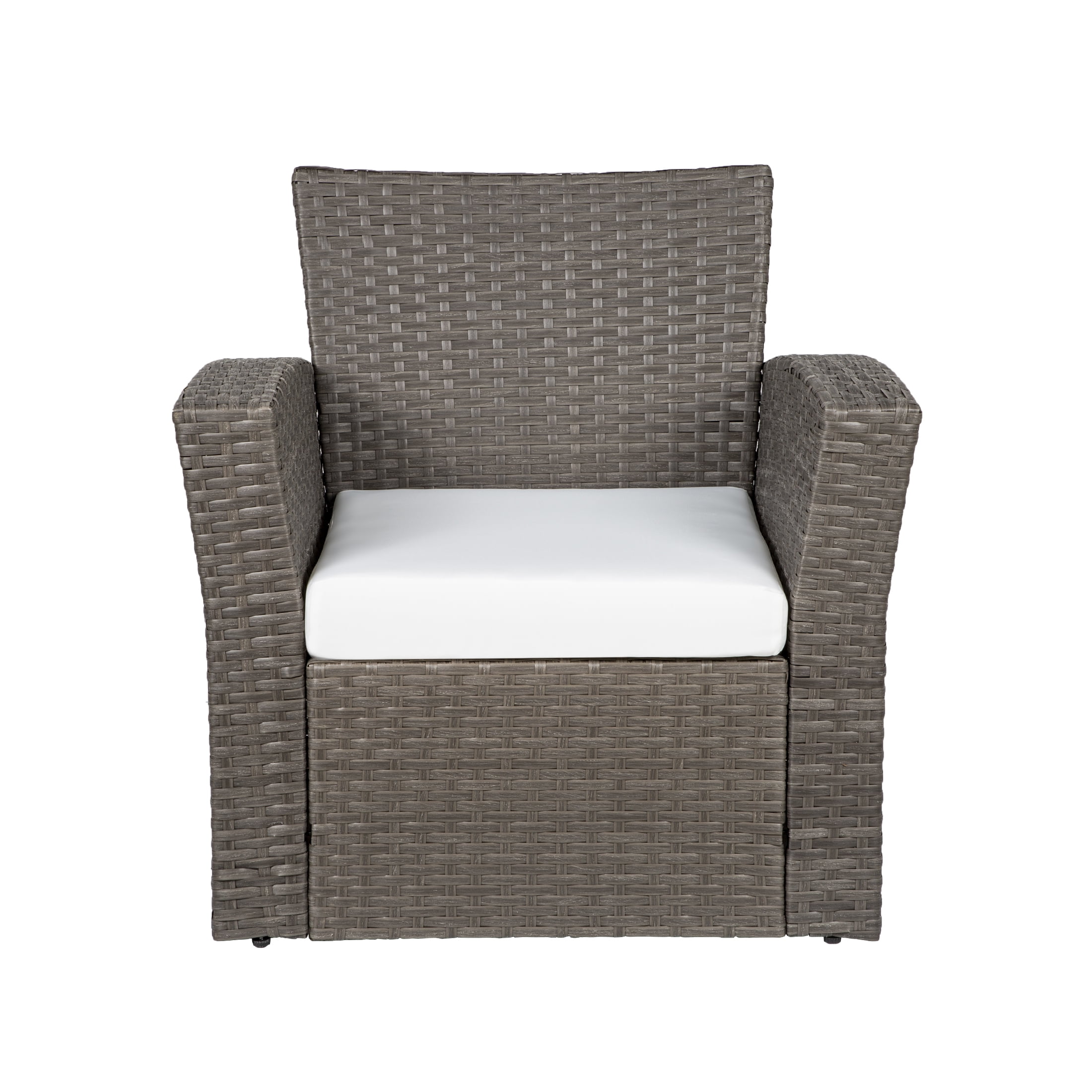 GARDEN 4-Piece Outdoor Rattan Wicker Patio Conversation Sets with Coffee Table & Cushion, Gray and White