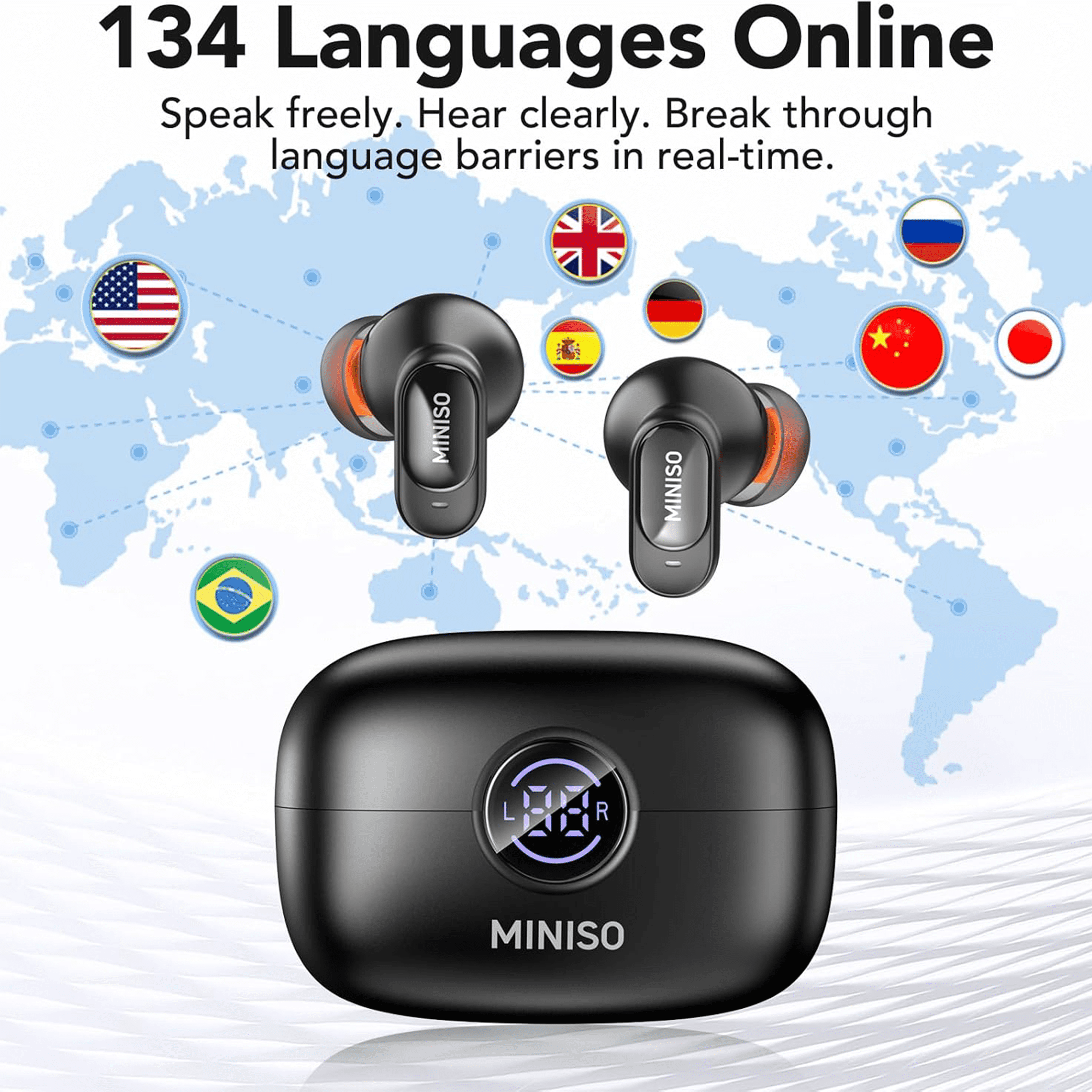 MINISO MS105 AI Translation Earbuds Real Time Wireless Headphone Support 135 Languages with APP Noise Cancelling
